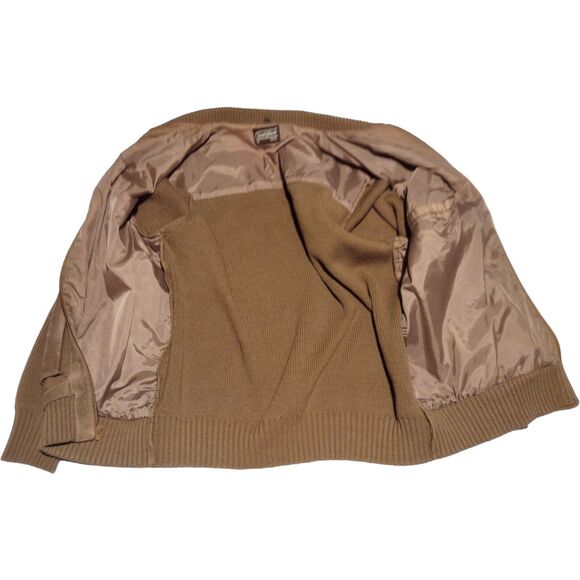 Vintage 60-70's SEARS Sportswear Leather Suede Knit Sweater Bomber Jacket XL Tan - Picture 5 of 15